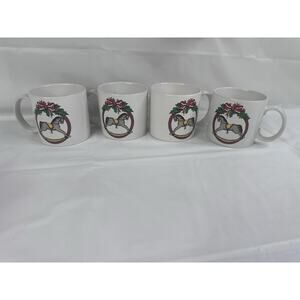 Vintage Inarco Christmas Rocking Horse Coffee Mug 1988 Korea Set Of 4